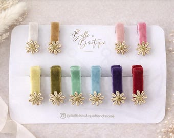 Rainbow Velvet Ribbon Fringe Clips with Gold Flower - Mini Clips - winter Hair Accessories - Baby Hair Clips - Toddler Hair Clips