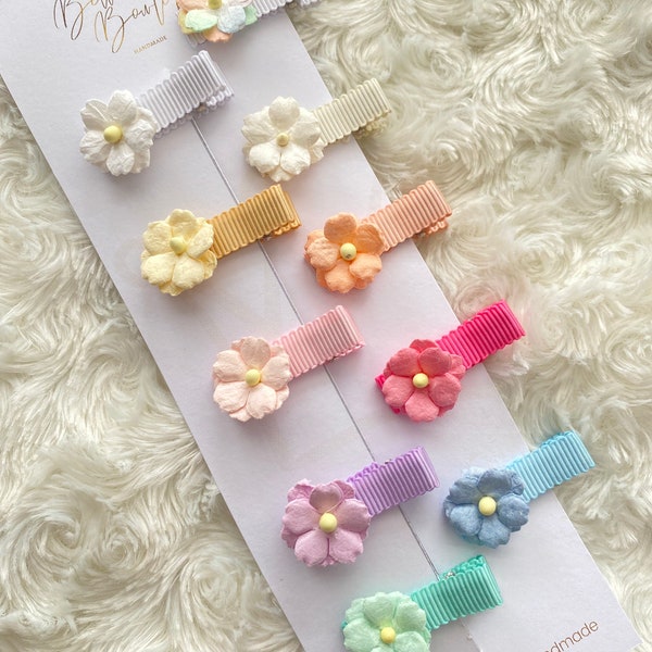Fully Lined Ribbon flower fringe clips - toddler clips - baby hair clips - small ribbon clips - choose own colours - mini clips flower clip