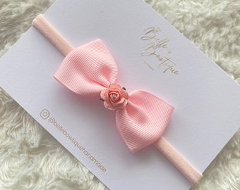 Pink Ribbon Flower Bow Baby Headband: Newborn Girl Gift