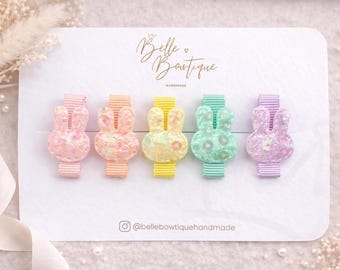 Easter Hair Clips, Bunny Rabbit Clips,  Soft Baby Clips, Easter Baby Clips, Toddler Fringe Clips - Fully lined hair clip