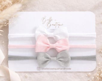 Baby headbands set nylon dainty Bow baby girl headband basic white pink grey newborn soft headband