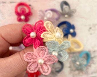 Pair of lace Flower Hair Bobbles  - Hair Ties  for Toddlers - Girl hair elastics - baby hair bows - Baby hair accessory