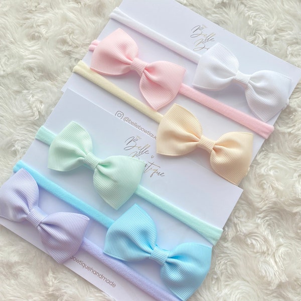 Simple newborn flower headband ribbon bow on soft nylon dainty headband felt bow newborn gift set 6 headbands baby gift