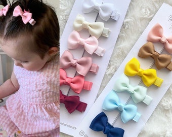 SINGLE baby hair clip with knot, fully lined ribbon fringe clips for babies and toddlers, girls small mini clips , soft anti snag style