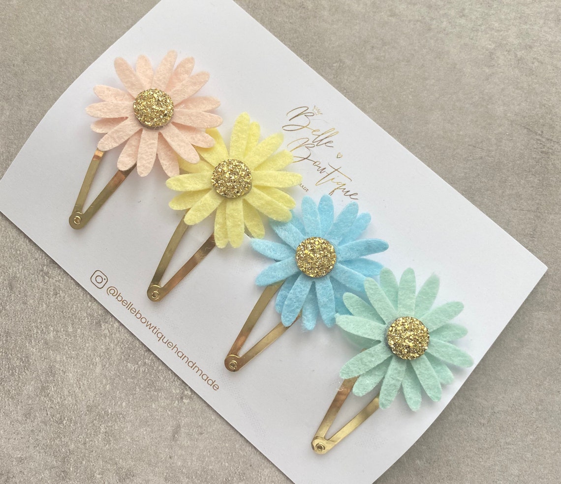 Daisy Flower Snap Hair Clips Pigtail Clips Piggy Bow Etsy Norway