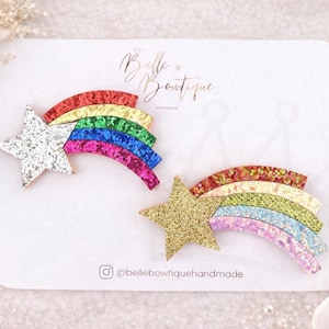 Shooting Star fringe clips - toddler hair clips - glitter clips - Hair clips for girls - star clips - toddler hair clips - baby hair clips zdjęcie 1