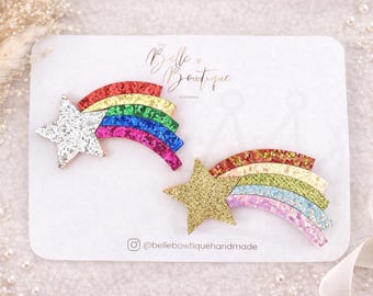 Shooting Star fringe clips - toddler hair clips - glitter clips - Hair clips for girls - star clips - toddler hair clips - baby hair clips