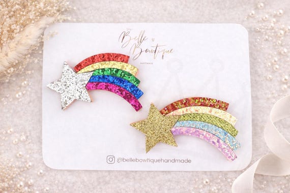 Shooting Star fringe clips - toddler hair clips - glitter clips - Hair clips for girls - star clips - toddler hair clips - baby hair clips