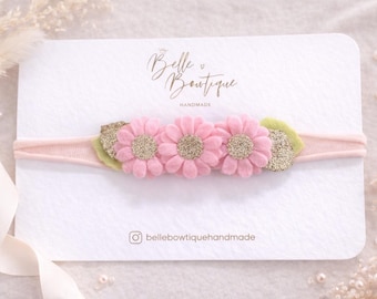 Pink Daisy Baby Headband: Soft Nylon Dainty Floral Newborn Headband