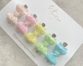 Mini Bow fringe clips - small clips - mini clips - Hair clips for girls - small clips - toddler hair clips - baby hair clips - Gold Silver