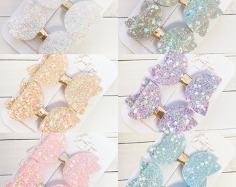 Girls Hair Clip | Baby Sparkle Glitter Clip | Pair of Bows Clips | Girls Bow Clips  | Small Bows | Bows for Toddlers | Hair Bobbles