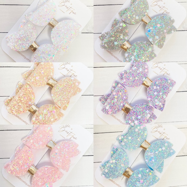 Girls Hair Clip | Baby Sparkle Glitter Clip | Pair of Bows Clips | Girls Bow Clips  | Small Bows | Bows for Toddlers | Hair Bobbles