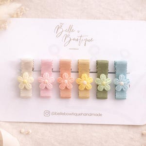 Fully Lined Ribbon Rainbow Flower Fringe Clips Small Soft Clips Mini Fringe Clips for Toddlers and Babies, Small Hair Clips,  Clip pack of 6