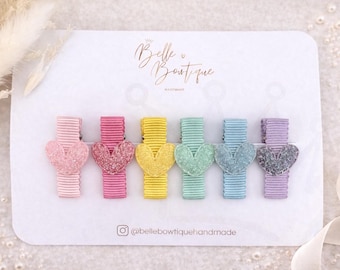 Rainbow Heart Fringe Hair Clips: Baby Toddler Accessories - Set of 6