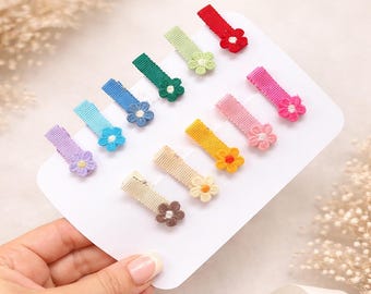 Fully Lined Ribbon flower fringe clips - toddler clips - baby hair clips - small ribbon clips - soft clips for baby - mini clips flower clip