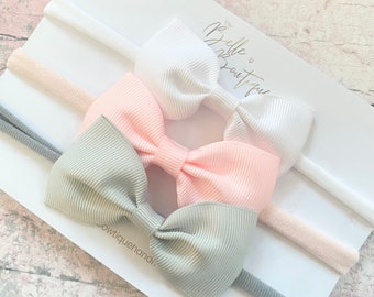 Baby headband set nylon dainty Bow baby girl headband basic white pink grey newborn soft headband