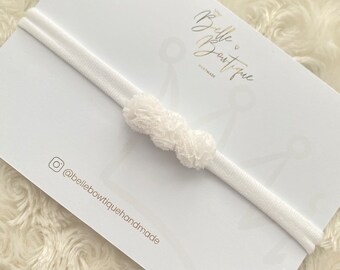 White Pom Pom headband nylon dainty headband baby headband baby girl headband white headband