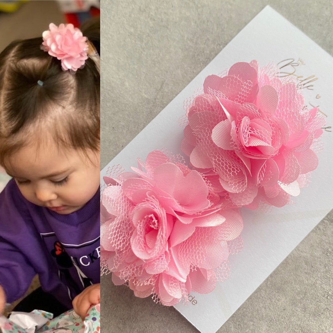 Pink Flower Hair Clips Fringe Clips Pigtail Clips Small Clip Baby Gift