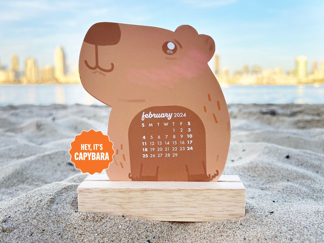 Capybara 2024 Mini Desk Calendar Monthly Calendar With Wood Etsy UK