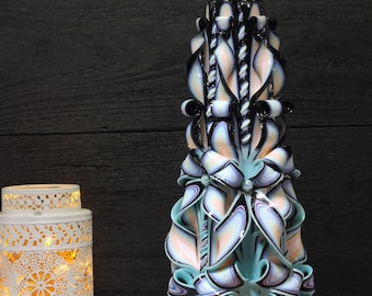 Artistic Black and Peach Carved Candle - A Memorable and Stylish Gift Idea