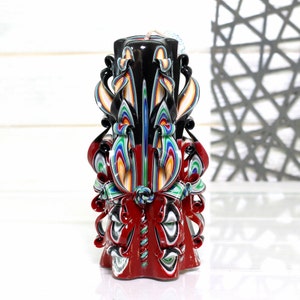 Black and Red Pillar Candle Gift - Unique Hand Carved Candle for Dad and Grandfather