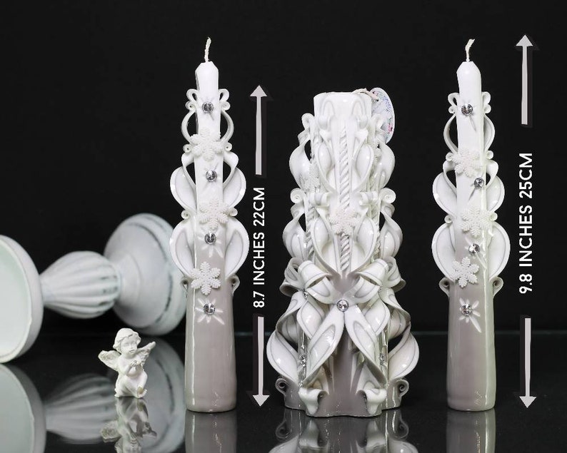 Winter decor candles pillar and taper Gray colors carved Etsy