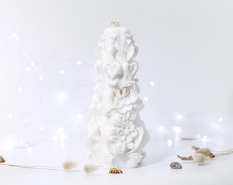 Hand-Carved Wedding Unity Candle: Elegant Floral Design