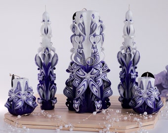 Dark Purple Unity Carved Candle - Wedding candle set