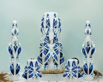 Blue Unity Carved Candle - Wedding candle set