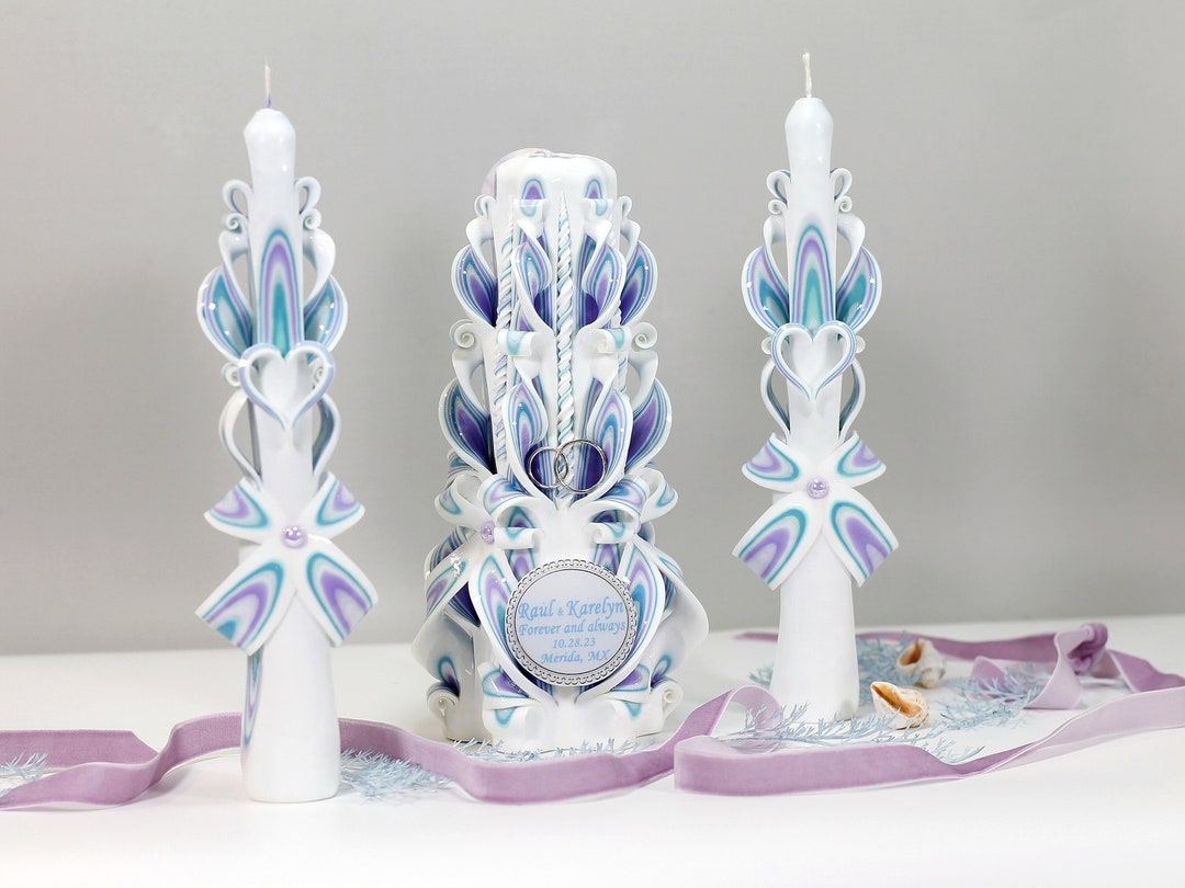 Unity Candle Set for Lavender Blue Wedding Ceremony , Wedding