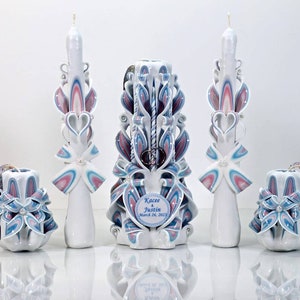 Custom Wedding Candles - Handcrafted Blue Pink Unity Candle Set