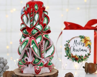Magical Christmas Tree Carved Candle - Handcrafted Holiday Decor for the Living Room