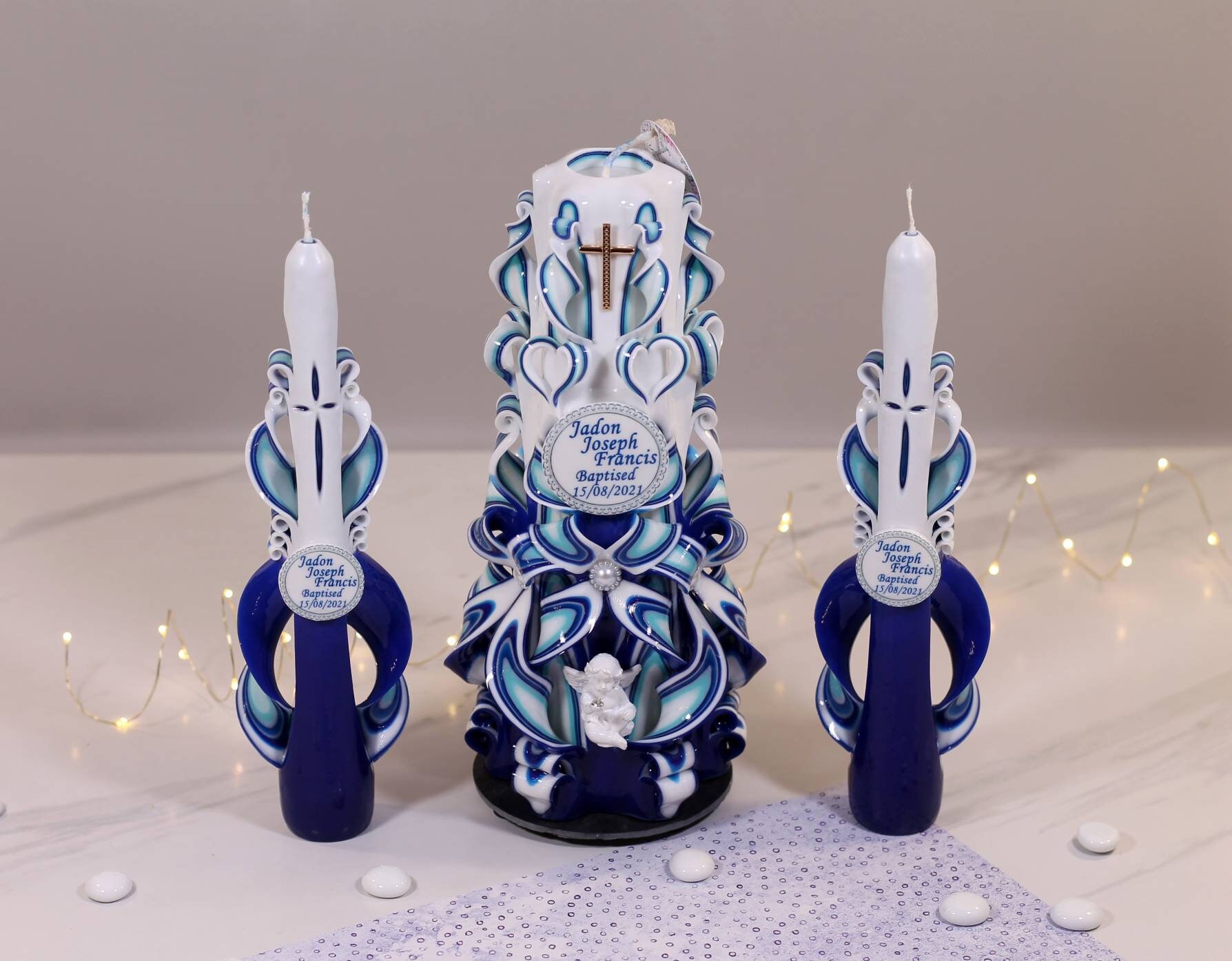 Baptism candles.Beautiful handmade candles. Blue candles for Etsy