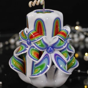 Rainbow colorful candle, Personalised Candles, Decorative Carved Candle