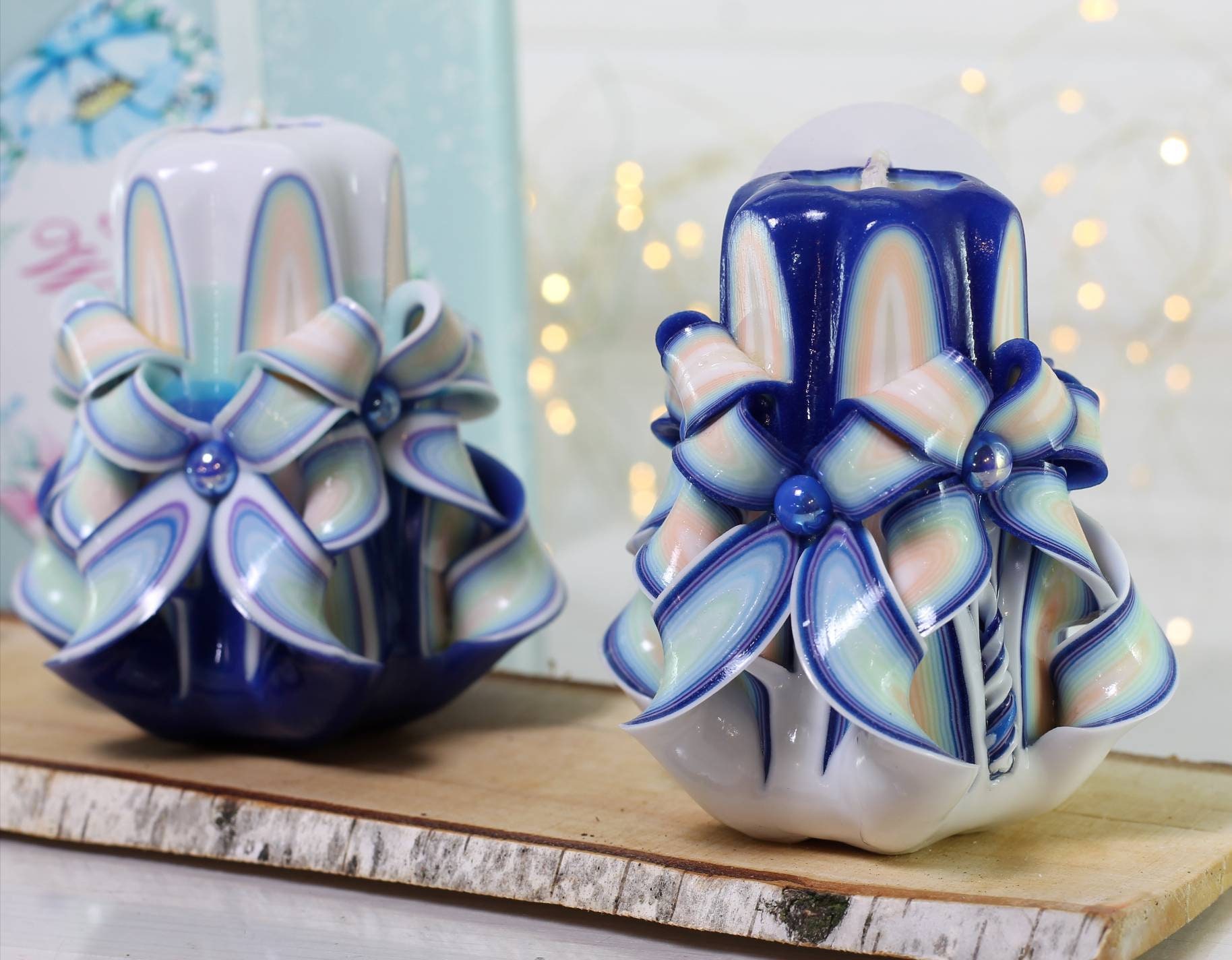 Blue Decorative Carved Candles Gift for Mom Grandma Best Etsy