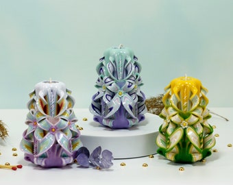 Hand Carved Candles - Unique Decorative Gift for Woman - Size 4.7 inch - Home Decor, Mother's Day, Easter