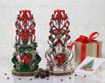 Christmas candle Decorated candle Traditional Christmas Christmas tree Christmas gift Hand carved Candles