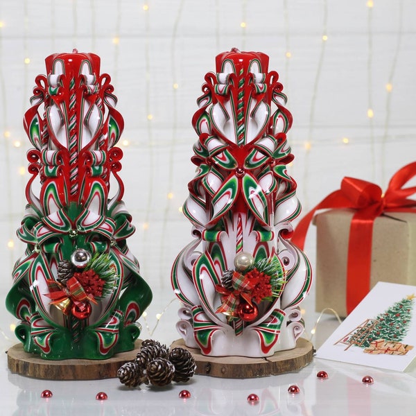 Christmas candle Decorated candle Traditional Christmas Christmas tree Christmas gift Hand carved Candles