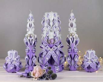 Unity Carved Candle Dusty Purple and Light Purple, Wedding candle set