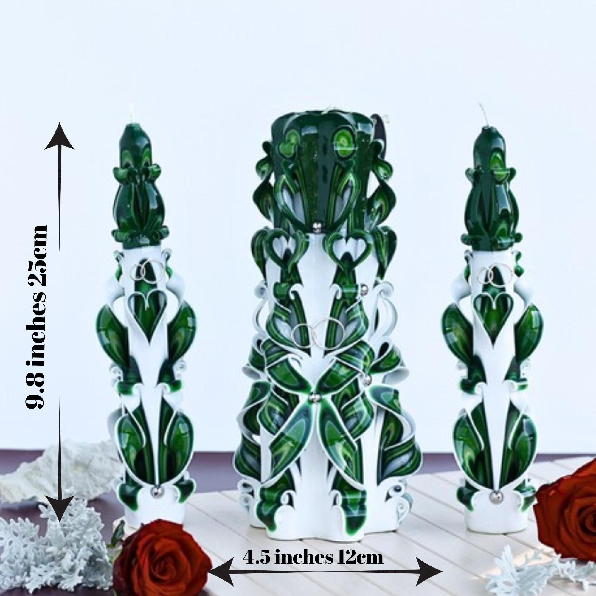 Emerald Green and White Wedding Carved Candle Set - Personalized Unity ...