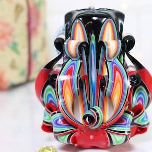 Hand Carved Candle, Black Decorative Candle, Artistic Multi-colored Carved Candle, Gifts for Women Who Have Everything