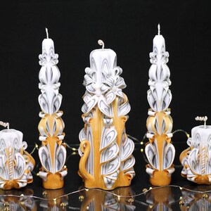 Exquisite Carved Candle Set: Gold Wedding Decor, Luxury Home Decor