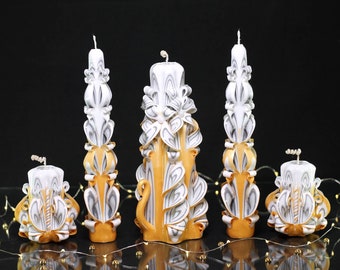 Exquisite Carved Candle Set for Weddings - Perfect Gift for a Gold-themed Ceremony - Home decorative Luxury Beautiful Candle