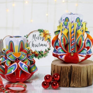 Rainbow Carved Candle: Handcrafted Holiday Decor