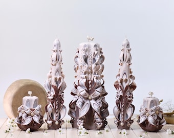 Unity Carved Candle Beige Peach - Wedding candle set