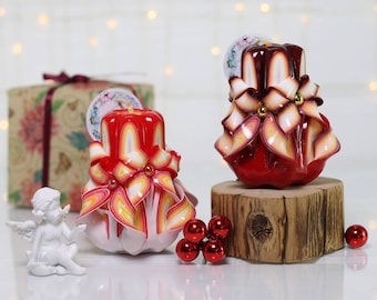 Handmade Carved Candle: Red & Black Decorative Candle