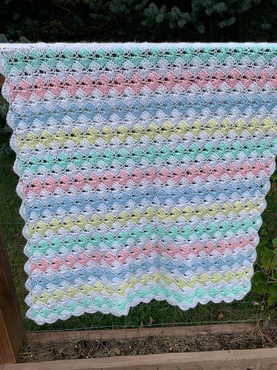 Vintage Baby Blanket, Handmade, Crochet Multi Color