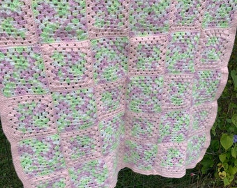 Handmade crocheted baby blanket, shades of pink, made in 1991.