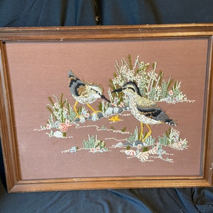 Vintage embroidery, framed, with birds
