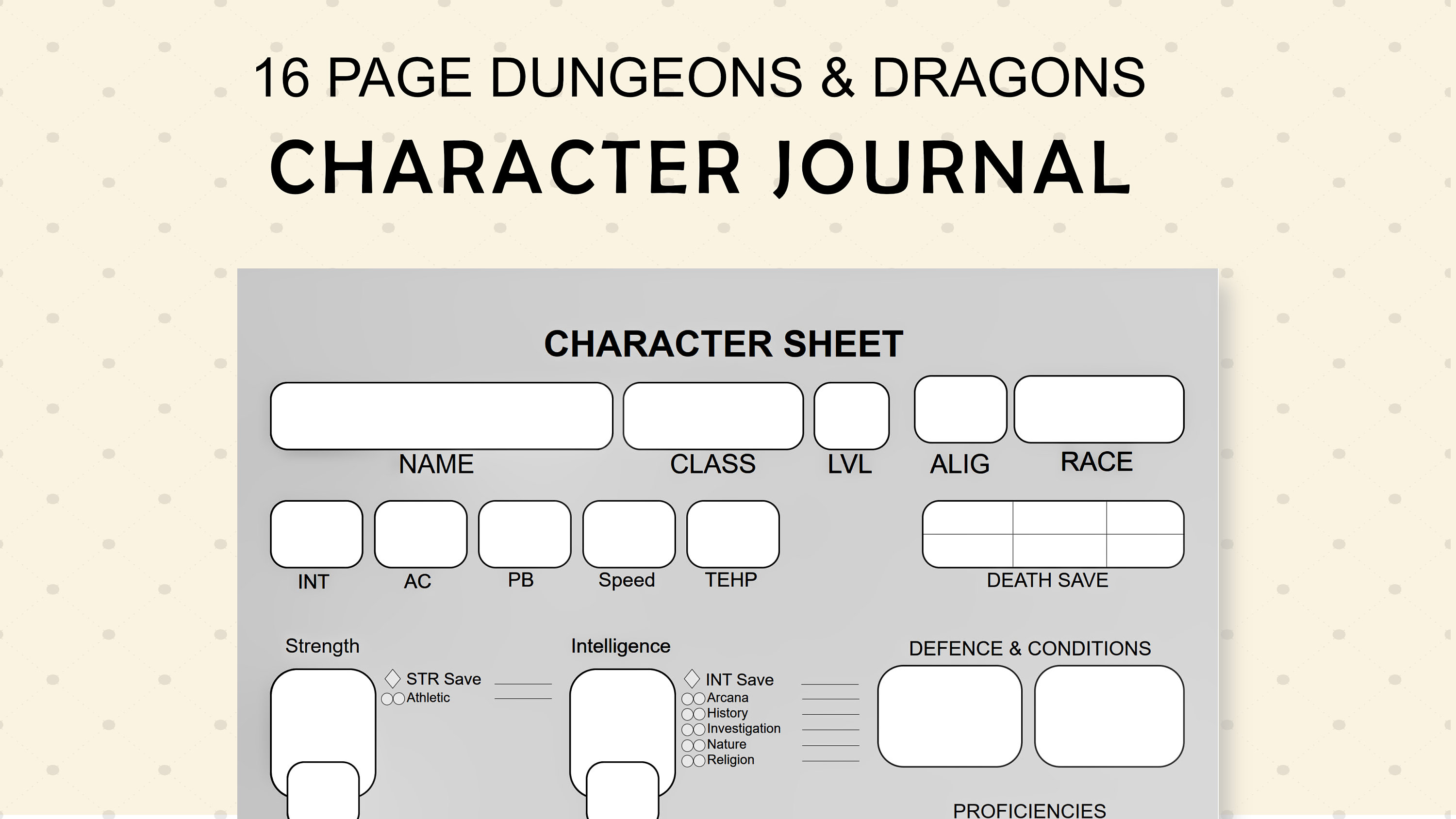 16 Page Digital D&amp;D Character Journal With Complete Character Sheet for ...
